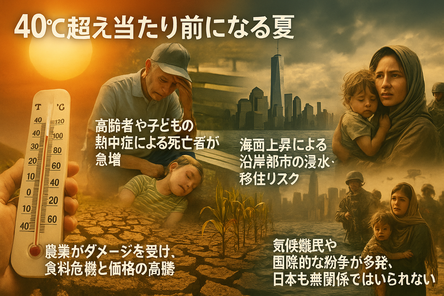 気候変動による未来予測を描いた視覚イメージ